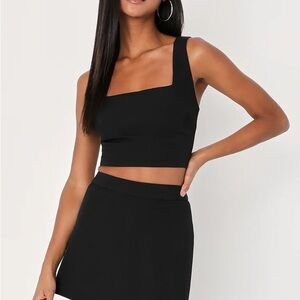 LULU’s Black Sleeveless Crop Top and Skort Set
